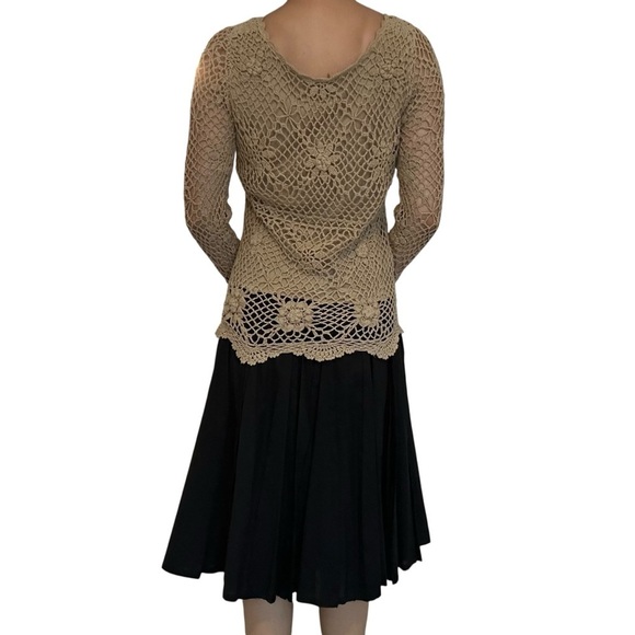 Vintage Long Sleeve Dress Crochet Bohemian Artsy Unique Black Tan Size 8 Medium - Picture 4 of 9